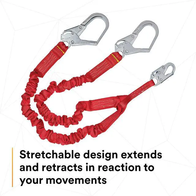 Alt view image 5 of 6 - Protecta PRO 1340161 6', 100-Percent Elastic Shock Absorbing Lanyard, Snap Hook At Center, Steel Rebar Hooks On Leg Ends, 310 lb. Capacity, Red