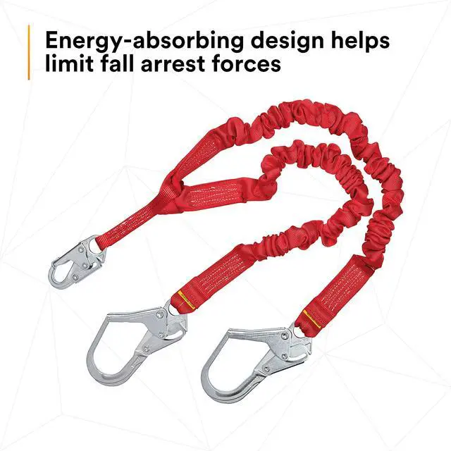 Alt view image 6 of 6 - Protecta PRO 1340161 6', 100-Percent Elastic Shock Absorbing Lanyard, Snap Hook At Center, Steel Rebar Hooks On Leg Ends, 310 lb. Capacity, Red