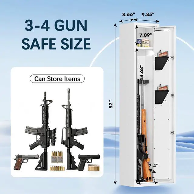 Alt view image 2 of 6 - 3-4 Gun Safe for Rifles And Pistols Electronic Lock, Quick Access Gun Safe, Rifle Safe with Removable Shelf, Alarm System, Gun Cabinet for Bedroom Closet or Garage No Assembly Needed
