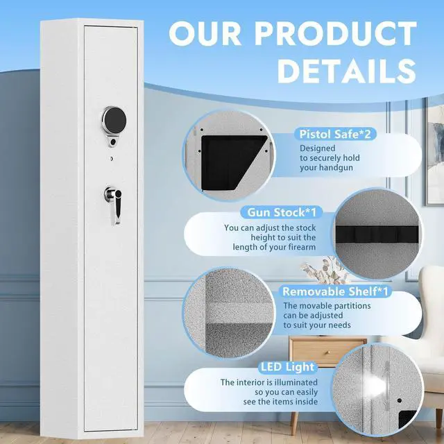 Alt view image 3 of 6 - 3-4 Gun Safe for Rifles And Pistols Electronic Lock, Quick Access Gun Safe, Rifle Safe with Removable Shelf, Alarm System, Gun Cabinet for Bedroom Closet or Garage No Assembly Needed
