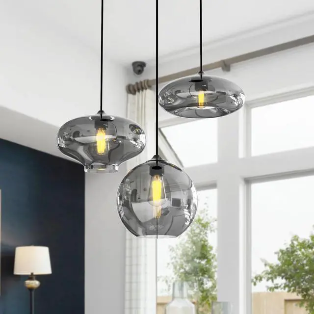 Main image of Modern 3 Lights Glass Pendant Light Smoky Gray Glass Globe Cluster Chandelier Lighting Fixtures Black Adjustable Kitchen Island Hanging Pendant Lighting Nordic Multi Lights Pendant Lamp