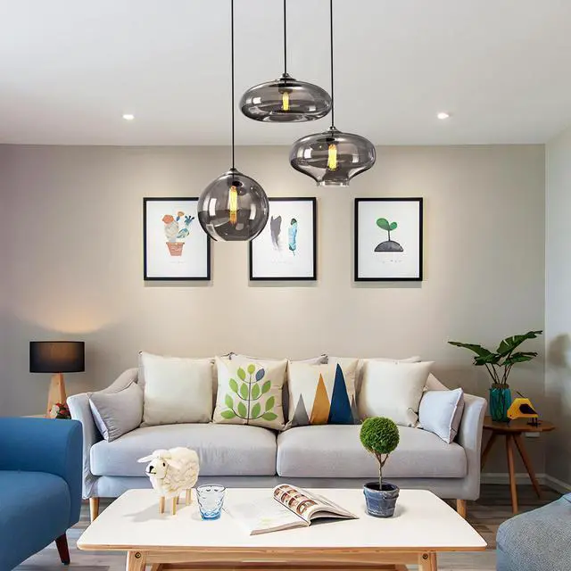 Alt view image 2 of 6 - Modern 3 Lights Glass Pendant Light Smoky Gray Glass Globe Cluster Chandelier Lighting Fixtures Black Adjustable Kitchen Island Hanging Pendant Lighting Nordic Multi Lights Pendant Lamp