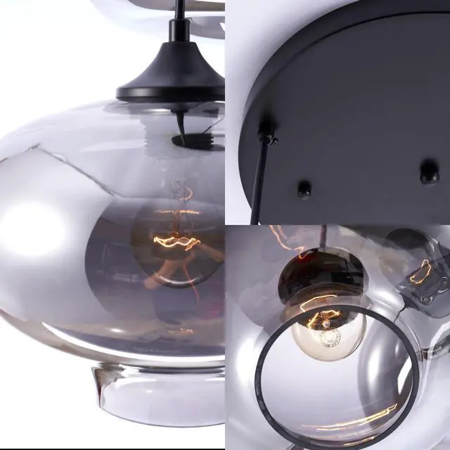 Alt view image 6 of 6 - Modern 3 Lights Glass Pendant Light Smoky Gray Glass Globe Cluster Chandelier Lighting Fixtures Black Adjustable Kitchen Island Hanging Pendant Lighting Nordic Multi Lights Pendant Lamp