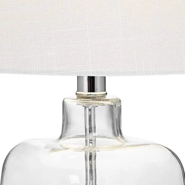 Alt view image 2 of 6 - Coastal Accent Table Lamps 21 3/4" High Set of 2 Brushed Steel Clear Glass Fillable White Drum Shade Decor for Living Room Bedroom House Bedside Nightstand Home Office Family