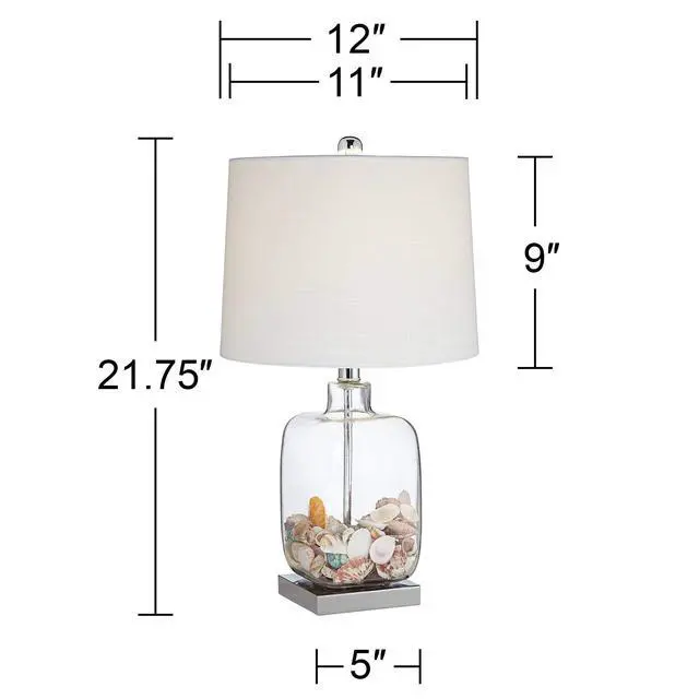 Alt view image 4 of 6 - Coastal Accent Table Lamps 21 3/4" High Set of 2 Brushed Steel Clear Glass Fillable White Drum Shade Decor for Living Room Bedroom House Bedside Nightstand Home Office Family