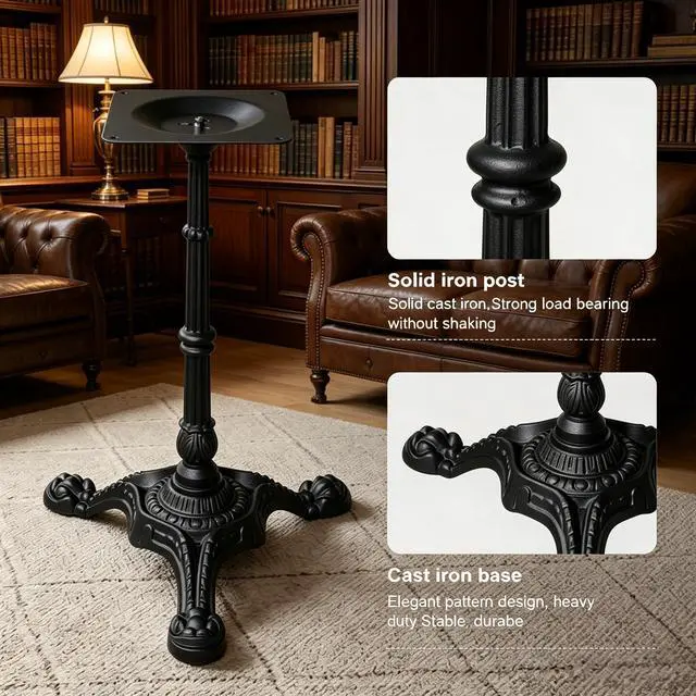 Alt view image 4 of 6 - Cast Iron Table Base Pedestal, Semi-Gloss Black Powder Coated, 27.95in H, Ornate Tripod Clawfoot, Pre-Drilled Mount Plate, Heavy Duty Furniture Leg Stand, 200kg Load, DIY Premium Decorative Table Leg