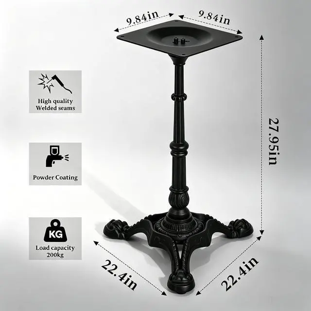 Alt view image 5 of 6 - Cast Iron Table Base Pedestal, Semi-Gloss Black Powder Coated, 27.95in H, Ornate Tripod Clawfoot, Pre-Drilled Mount Plate, Heavy Duty Furniture Leg Stand, 200kg Load, DIY Premium Decorative Table Leg