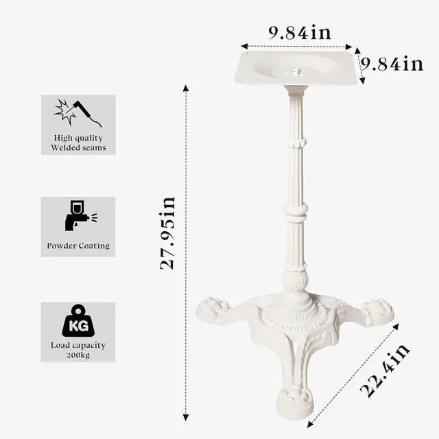 Alt view image 4 of 6 - Cast Iron Table Base Pedestal, Semi-Gloss White Powder Coated, 27.95in H, Ornate Tripod Clawfoot, Pre-Drilled Mount Plate, Heavy Duty Furniture Leg Stand, 200kg Load, DIY Premium Decorative Table Leg