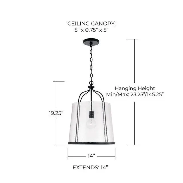 Alt view image 3 of 6 - HomePlace Lighting 347011MB Madison Transitional Clear Seeded Glass Pendant Light Fixture, 1-Light 100 Watt, 19" H x 14" W, Black