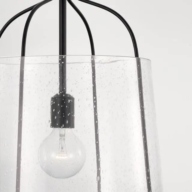 Alt view image 6 of 6 - HomePlace Lighting 347011MB Madison Transitional Clear Seeded Glass Pendant Light Fixture, 1-Light 100 Watt, 19" H x 14" W, Black