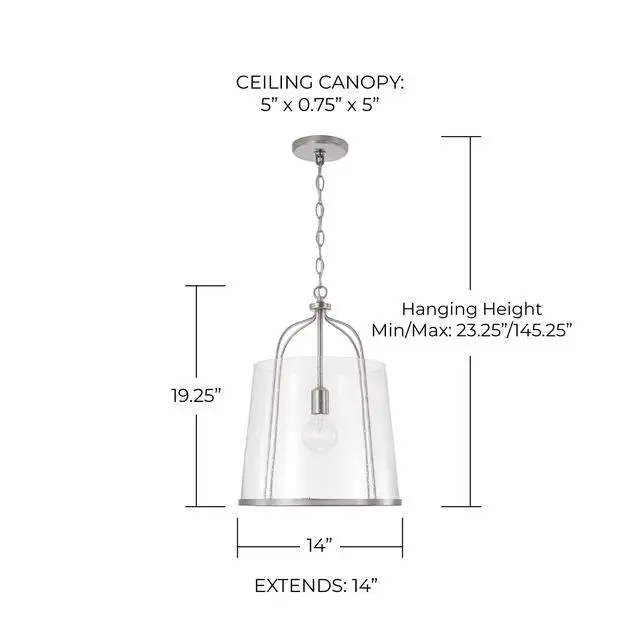 Alt view image 2 of 6 - HomePlace Lighting 347011BN Madison Transitional Clear Seeded Glass Pendant Light Fixture, 1-Light 100 Watt, 19" H x 14" W, Brushed/Satin Nickel