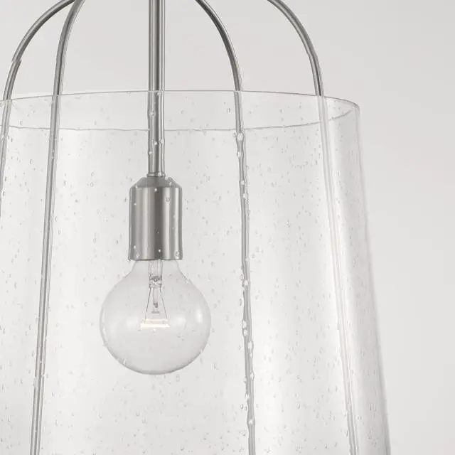 Alt view image 4 of 6 - HomePlace Lighting 347011BN Madison Transitional Clear Seeded Glass Pendant Light Fixture, 1-Light 100 Watt, 19" H x 14" W, Brushed/Satin Nickel