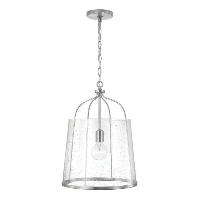 Alt view image 6 of 6 - HomePlace Lighting 347011BN Madison Transitional Clear Seeded Glass Pendant Light Fixture, 1-Light 100 Watt, 19" H x 14" W, Brushed/Satin Nickel