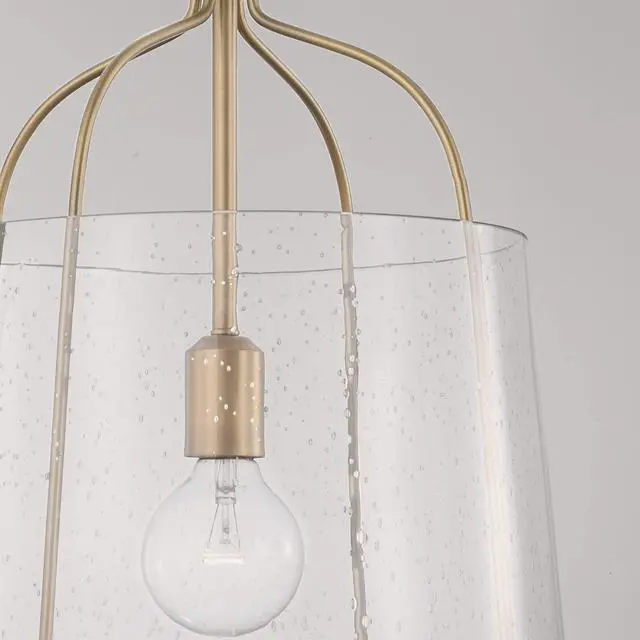 Alt view image 4 of 6 - HomePlace Lighting 347011AD Madison Transitional Clear Seeded Glass Pendant Light Fixture, 1-Light 100 Watt, 19" H x 14" W, Brass