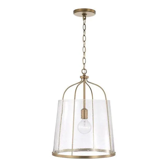 Alt view image 6 of 6 - HomePlace Lighting 347011AD Madison Transitional Clear Seeded Glass Pendant Light Fixture, 1-Light 100 Watt, 19" H x 14" W, Brass