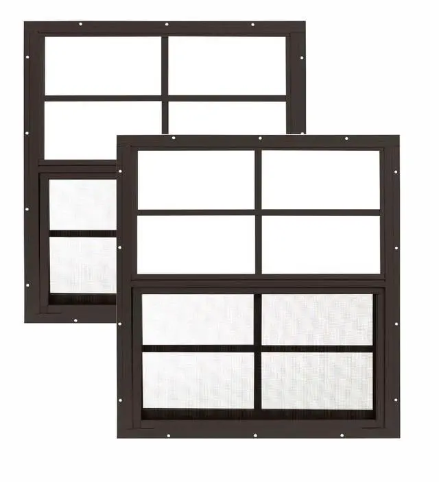 Main image of 24x27 Shed Windows, Flush Mount Sliding Windows with Tempered Glass & Screens, Brown, 2-Pack