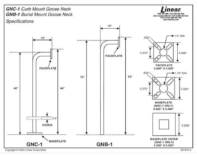 Alt view image 2 of 6 - GNC-1 / ACP00906WP Keypad Gooseneck Pedestal Post - Curb Pad Mount - Heavy Duty Steel - Black