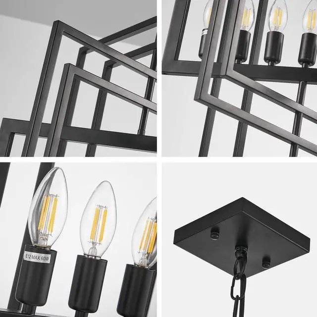 Alt view image 4 of 6 - Black Farmhouse Chandelier, 7-Light Lantern Pendant Light Fixtures, Rustic Industrial Foyer Lighting Fixtures, Large Foyer Chandeliers for High Ceilings, for Kitchen Island, Staircase, Entryway
