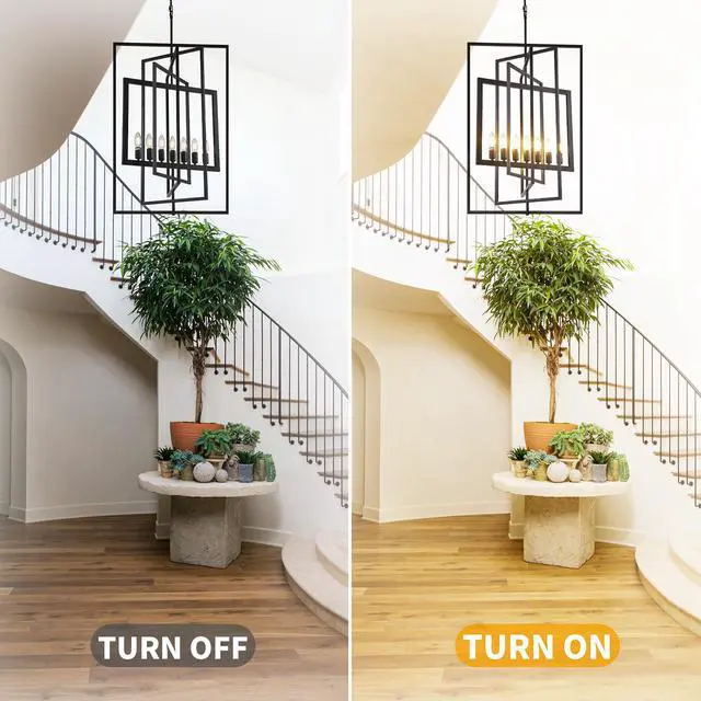 Alt view image 5 of 6 - Black Farmhouse Chandelier, 7-Light Lantern Pendant Light Fixtures, Rustic Industrial Foyer Lighting Fixtures, Large Foyer Chandeliers for High Ceilings, for Kitchen Island, Staircase, Entryway