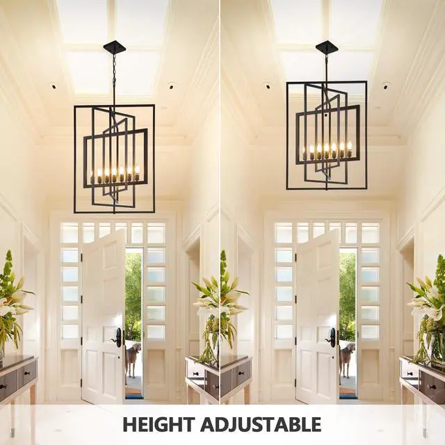 Alt view image 6 of 6 - Black Farmhouse Chandelier, 7-Light Lantern Pendant Light Fixtures, Rustic Industrial Foyer Lighting Fixtures, Large Foyer Chandeliers for High Ceilings, for Kitchen Island, Staircase, Entryway