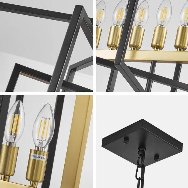 Alt view image 5 of 6 - 7-Light Modern Chandelier, Industrial Large Chandeliers for High Ceilings, Farmhouse Foyer Lighting Fixtures, Black and Gold Geometric Pendant Light, for Living Room, Staircase, Entryway