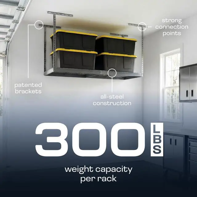 Alt view image 4 of 6 - MonsterRax Overhead Garage Storage Rack 2 x 6 Ceiling Rack for Garage Shelving, Organization, & Storage, Adjustable Hanging Storage for Bikes, Equipment & Bins (Hammertone, 12"- 21" Ceiling Drop)