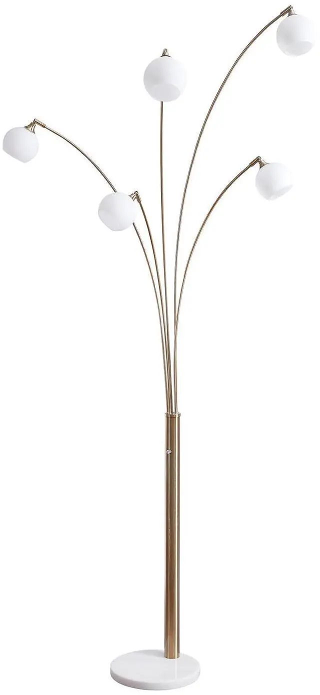 Main image of Taliya Contemporary 95" Metal and White Marble Arc Floor Lamp with 5 Light Shades and Dimmer Switch, White & Champagne