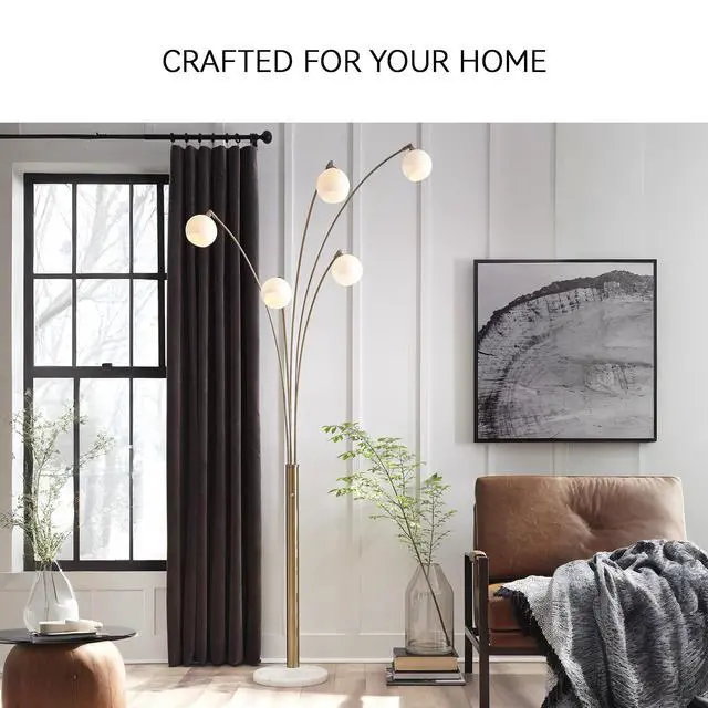 Alt view image 4 of 6 - Taliya Contemporary 95" Metal and White Marble Arc Floor Lamp with 5 Light Shades and Dimmer Switch, White & Champagne
