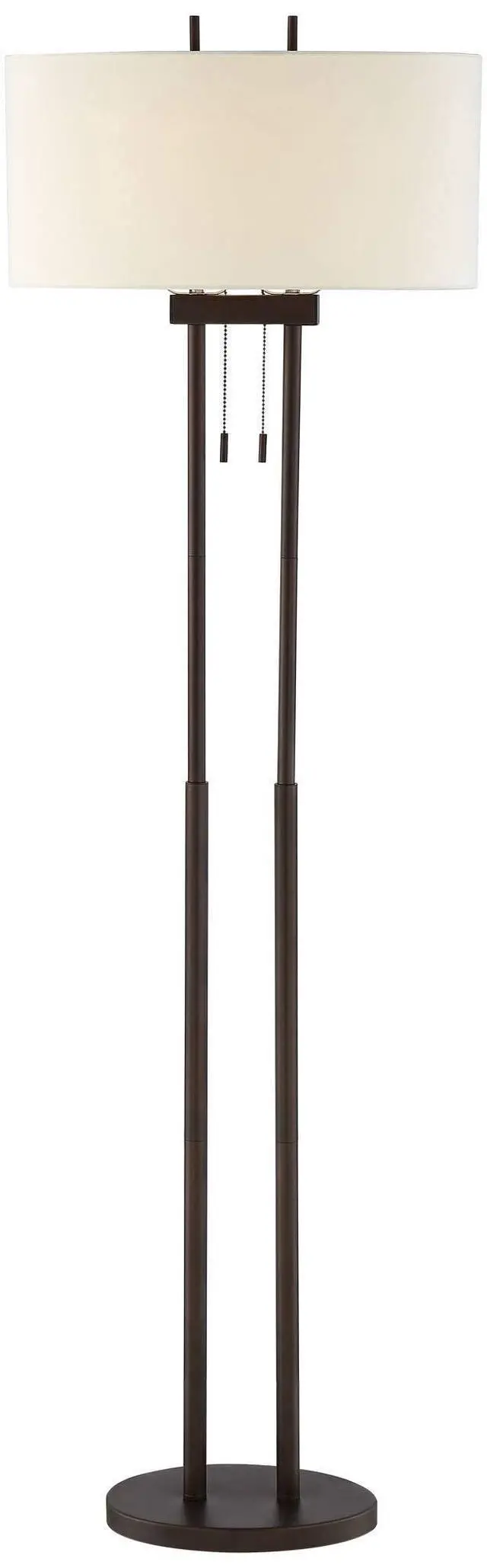 Alt view image 2 of 6 - Roscoe Modern Standing Floor Lamp 62" Tall Oil Rubbed Bronze Brown Twin Poles White Fabric Hardback Oval Shade Decor for Living Room Reading House Bedroom Office