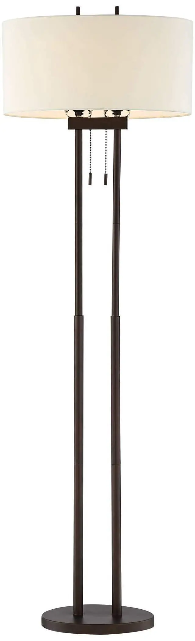 Alt view image 6 of 6 - Roscoe Modern Standing Floor Lamp 62" Tall Oil Rubbed Bronze Brown Twin Poles White Fabric Hardback Oval Shade Decor for Living Room Reading House Bedroom Office