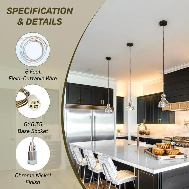 Alt view image 3 of 6 - 287COXLVN FreeJack Pendant Socket, Chrome Nickel, Low Voltage, 50W Lamp Max with 12V System, Includes 6' Field-Cuttable Wire (3 Pack)