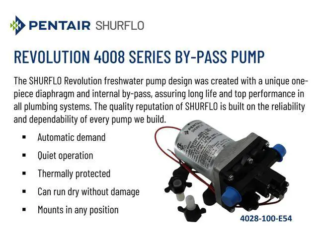 Alt view image 2 of 6 - PENTAIR 4028-100-E54 Revolution 12V Water Pump, 2.3 GPM Diaphragm Pump, 50 PSI Automatic Demand, Self Priming 6 Ft, Run Dry Safe, RV Marine Camping Fresh Water Pump, 1/2 Inch NPSM Ports