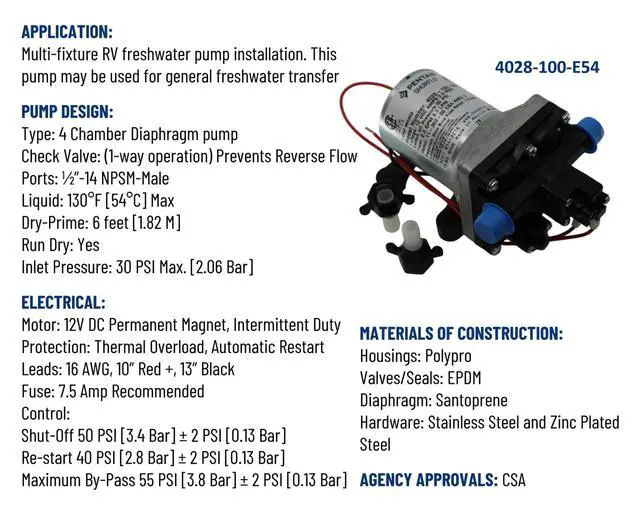 Alt view image 5 of 6 - PENTAIR 4028-100-E54 Revolution 12V Water Pump, 2.3 GPM Diaphragm Pump, 50 PSI Automatic Demand, Self Priming 6 Ft, Run Dry Safe, RV Marine Camping Fresh Water Pump, 1/2 Inch NPSM Ports