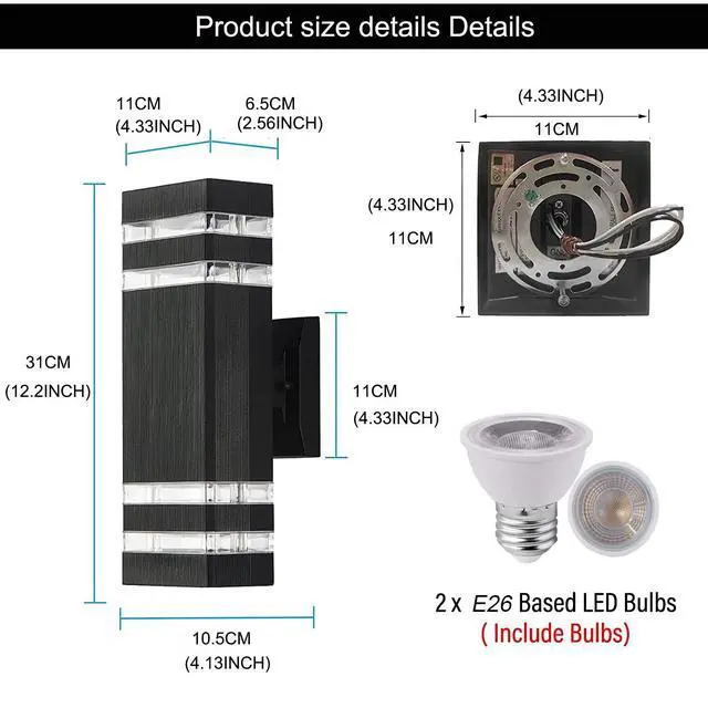 Alt view image 5 of 6 - 12Pack 12inch LED Square Up&Down Outdoor Wall Lights,4000K Day White 14W Outdoor Wall Light Aluminum Body Waterproof IP65 led Porch Wall Light for House Patio Garage Garden