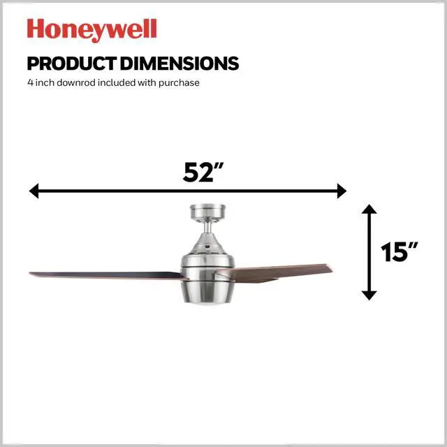 Alt view image 3 of 6 - Ceiling Fans Eamon Modern 52 Inch Ceiling Fan with Light, Remote Control Fan, LED Indoor Fan with 3 Blades, Brown Maple and Black Blade Finish Options, Brushed Nickel (50604-01)