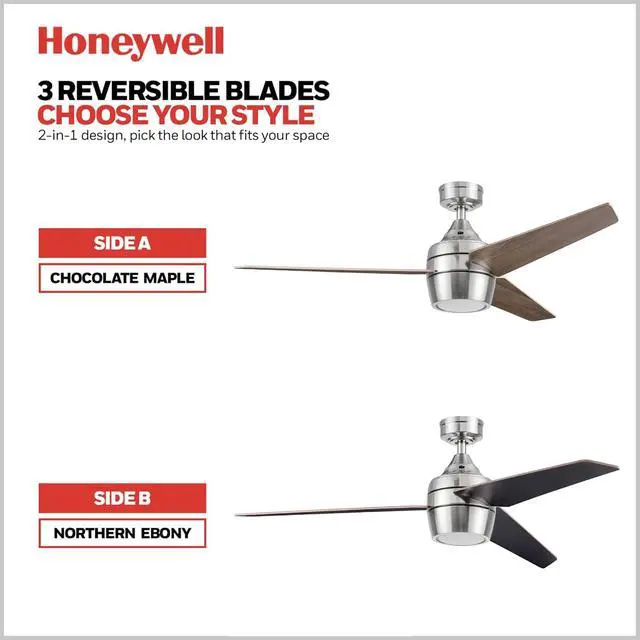 Alt view image 4 of 6 - Ceiling Fans Eamon Modern 52 Inch Ceiling Fan with Light, Remote Control Fan, LED Indoor Fan with 3 Blades, Brown Maple and Black Blade Finish Options, Brushed Nickel (50604-01)