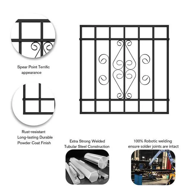 Alt view image 2 of 4 - 48-in x 36-in Black Magnum Heavy-Duty Window Bars Safety Guards for Childen, Outdoor Prevent Burglary Window Security Bars