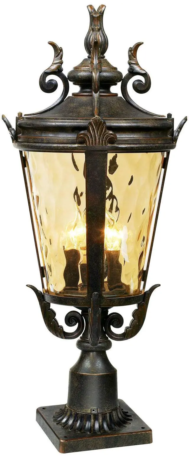 Alt view image 2 of 5 - Marseille Rustic Industrial Post Light Pier Mount Fixture Veranda Bronze Scroll 27" Champagne Hammered Glass for Exterior House Porch Patio Outside Deck Garage Garden Walkway