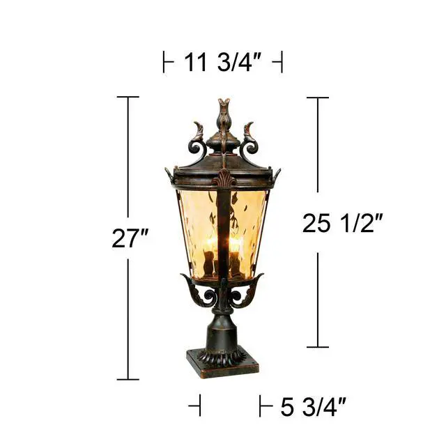 Alt view image 4 of 5 - Marseille Rustic Industrial Post Light Pier Mount Fixture Veranda Bronze Scroll 27" Champagne Hammered Glass for Exterior House Porch Patio Outside Deck Garage Garden Walkway