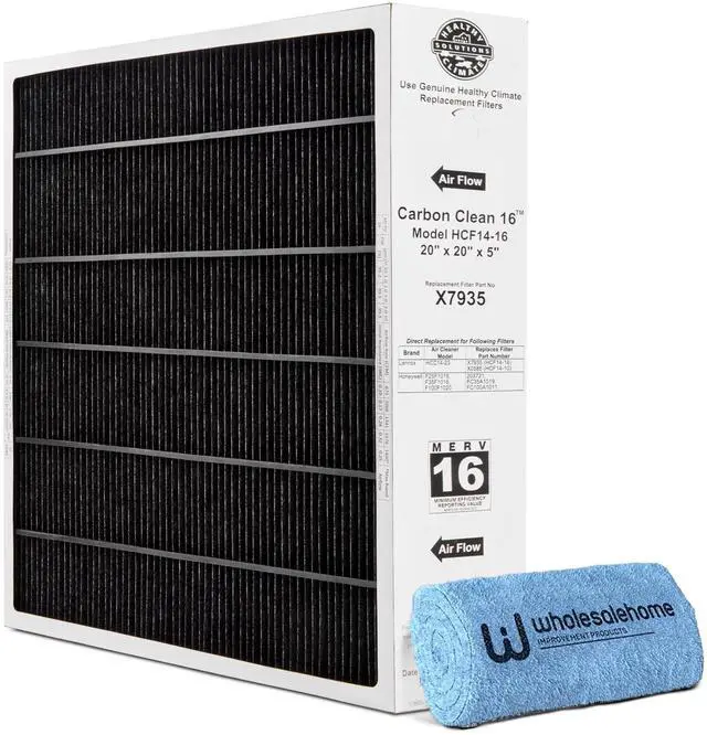 Main image of Lennox X7935 20x20x5 Furnace Filter, Carbon Clean Merv 16 Home HVAC Air Filter, with Wholesalehome Cleaning Cloth