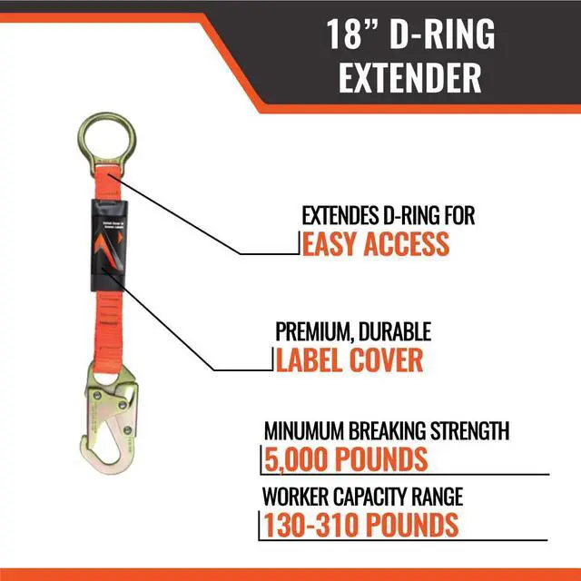 Alt view image 3 of 6 - 18 D-Ring Extender with Snap Hook for Fall Protection and Roofing, OSHA/ANSI Compliant (8)