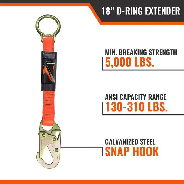 Alt view image 4 of 6 - 18 D-Ring Extender with Snap Hook for Fall Protection and Roofing, OSHA/ANSI Compliant (8)