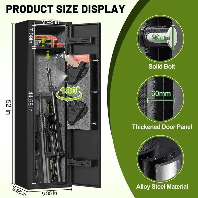 Alt view image 2 of 6 - 2-3 Gun Safe for Rifles and Pistols, Quick Access with Digital Keypad, Heavy Duty Cabinet with Removable Shelf and Pistol Pouch, No Assembly Required