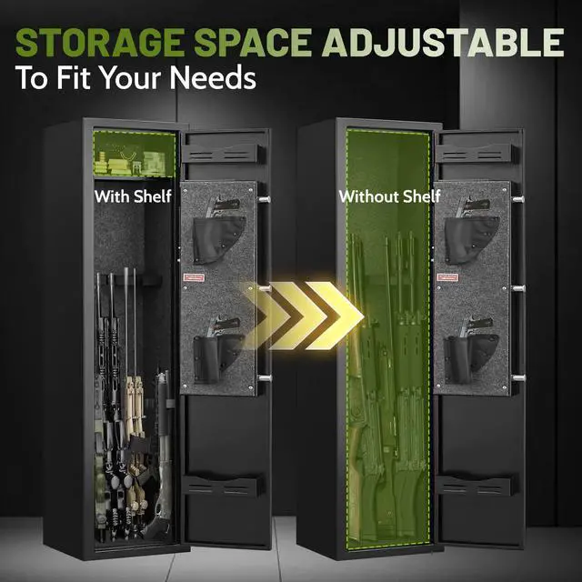 Alt view image 5 of 6 - 2-3 Gun Safe for Rifles and Pistols, Quick Access with Digital Keypad, Heavy Duty Cabinet with Removable Shelf and Pistol Pouch, No Assembly Required