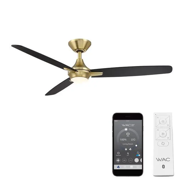 Main image of WAC F-060L-SB/MB Blitzen 54" Outdoor Ceiling Fan with LED Lights and Remote, Soft Brass Matte Black