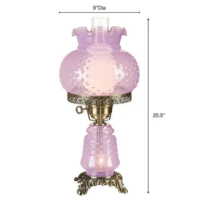 Alt view image 3 of 5 - Mindy Orchid Hobnail Table Lamp, Vintage Handblown Glass | Antique Brass Accents, Frosted Chimney, 3-Way Lighting, 20.5" H, Traditional Classic Old-Fashioned