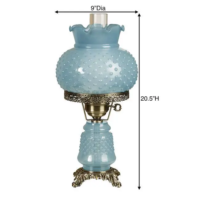 Alt view image 3 of 5 - Mindy Hobnail Table Lamp, Vintage Handblown Glass, Blue | Antique Brass Accents, Frosted Chimney, 3-Way Lighting, 20.5" H, Traditional Classic Old-Fashioned Parlor Lighting