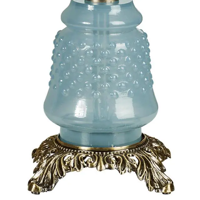 Alt view image 5 of 5 - Mindy Hobnail Table Lamp, Vintage Handblown Glass, Blue | Antique Brass Accents, Frosted Chimney, 3-Way Lighting, 20.5" H, Traditional Classic Old-Fashioned Parlor Lighting