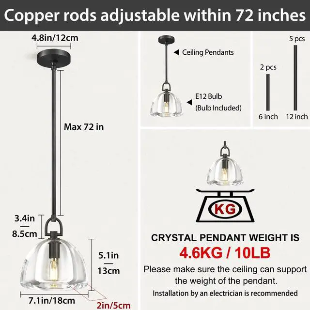Alt view image 2 of 6 - Botanist Crystal Dome Black Pendant Light,7" Crystal Modern Black Pendant Lights Kitchen Island, Hanging Crystals Dome Pendant, Farmhouse Kitchen Pendant Lighting Over Island,E12 Bulb Included