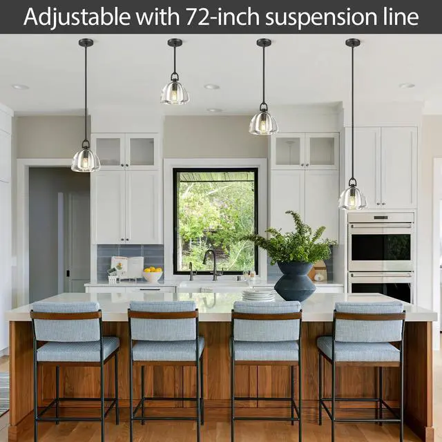 Alt view image 5 of 6 - Botanist Crystal Dome Black Pendant Light,7" Crystal Modern Black Pendant Lights Kitchen Island, Hanging Crystals Dome Pendant, Farmhouse Kitchen Pendant Lighting Over Island,E12 Bulb Included